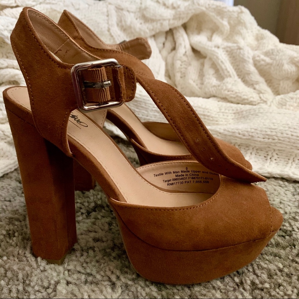 Tan Suede Open Toed Heels